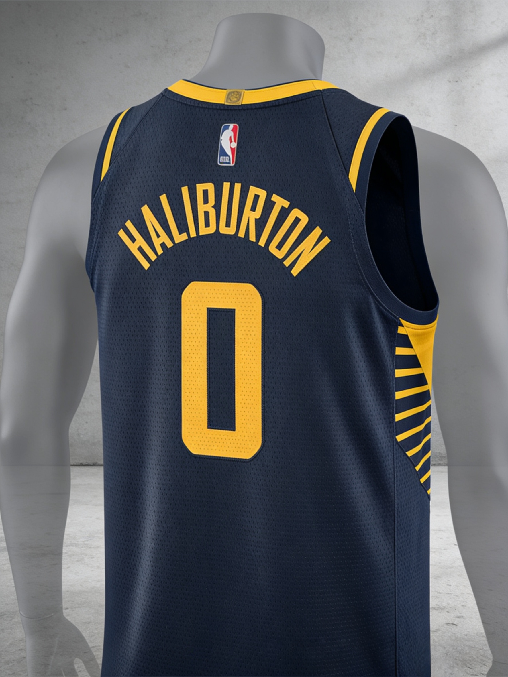  Stitched navy blue Tyrese Haliburton Indiana Pacers jersey front and back view.