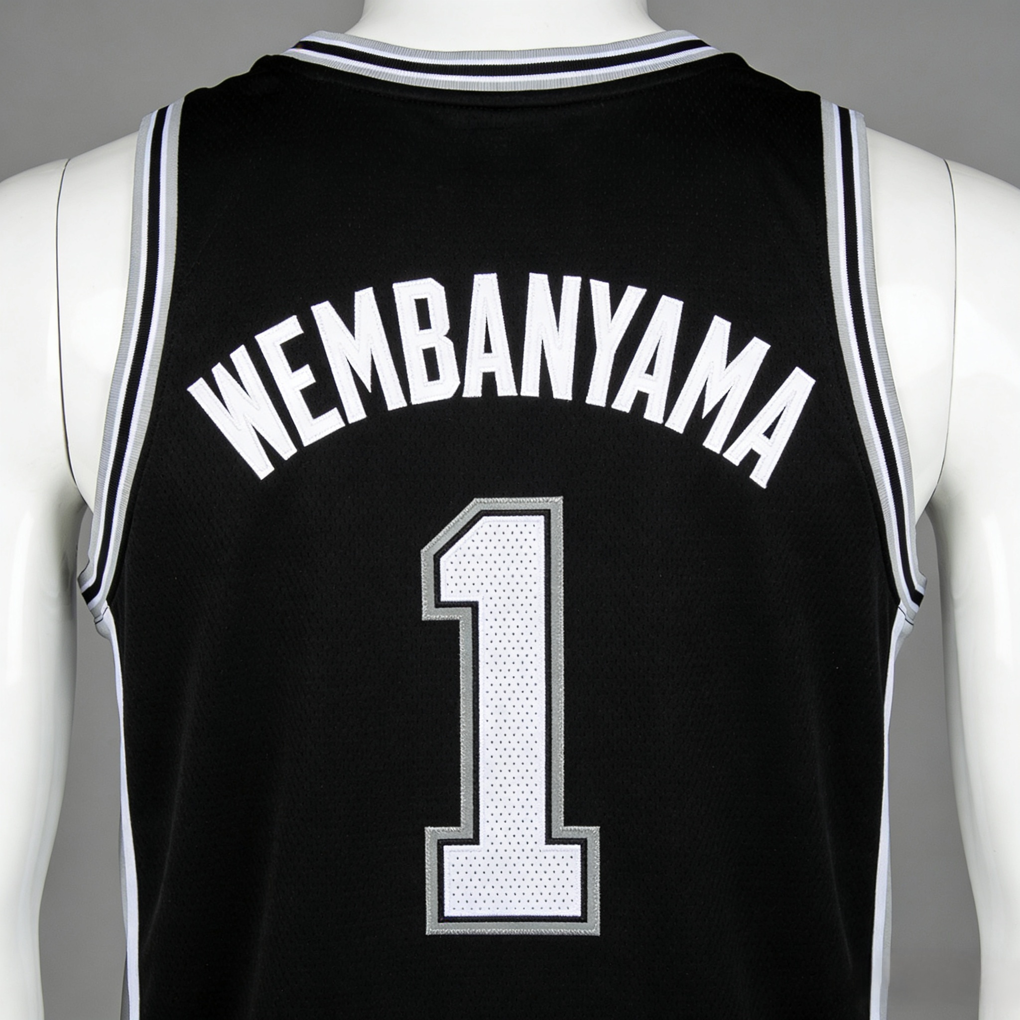 Stitched black Victor Wembanyama San Antonio Spurs jersey front and back view