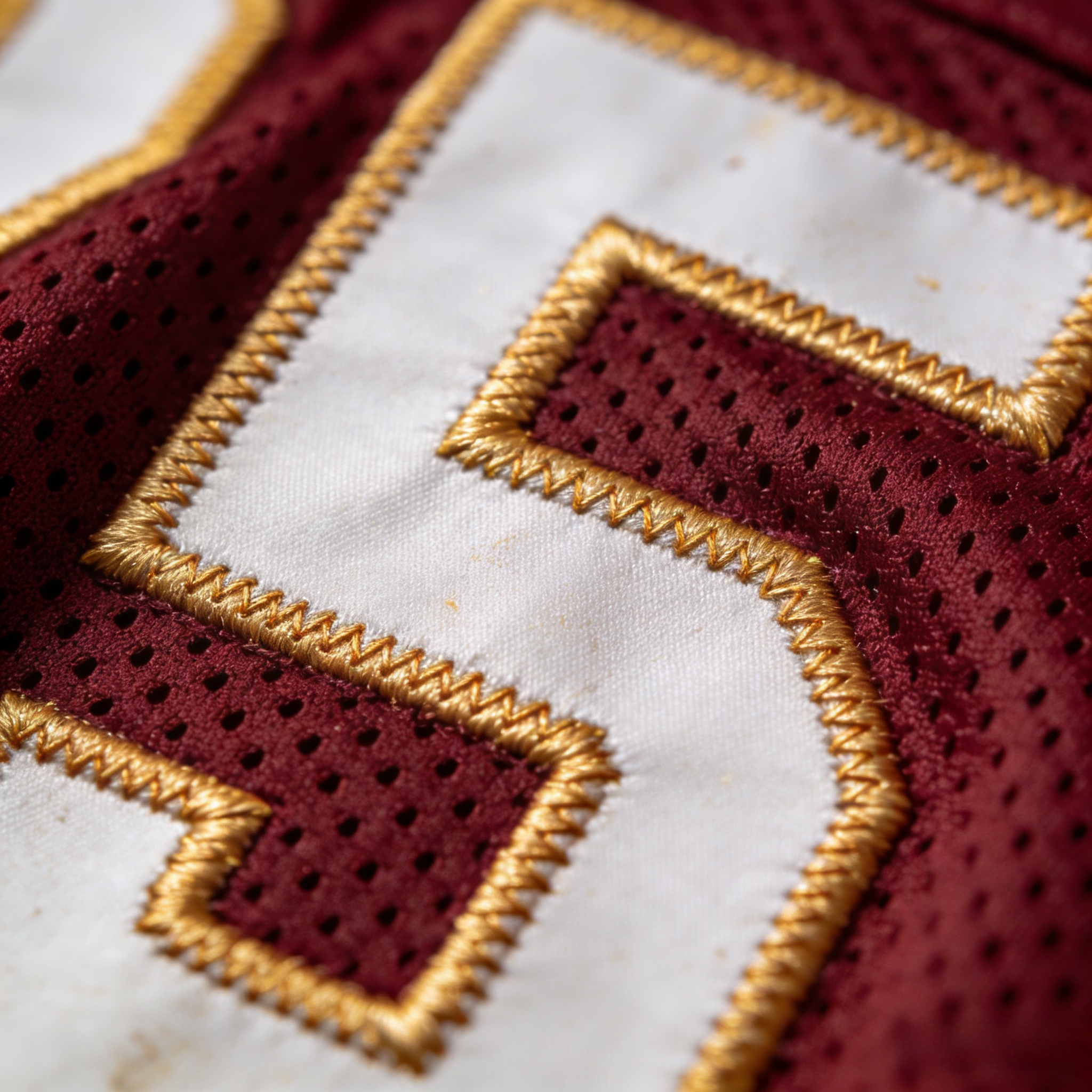 Jayden Daniels Jersey: The Guide to the New Commanders Era 3 Macro close up of stitched tackle twill numbers on a Washington Commanders jersey