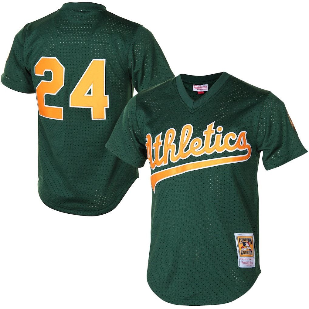 Oakland Athletics Rickey Henderson Mitchell Ness Green Authentic Stitched Batting Practice Baseball Jersey