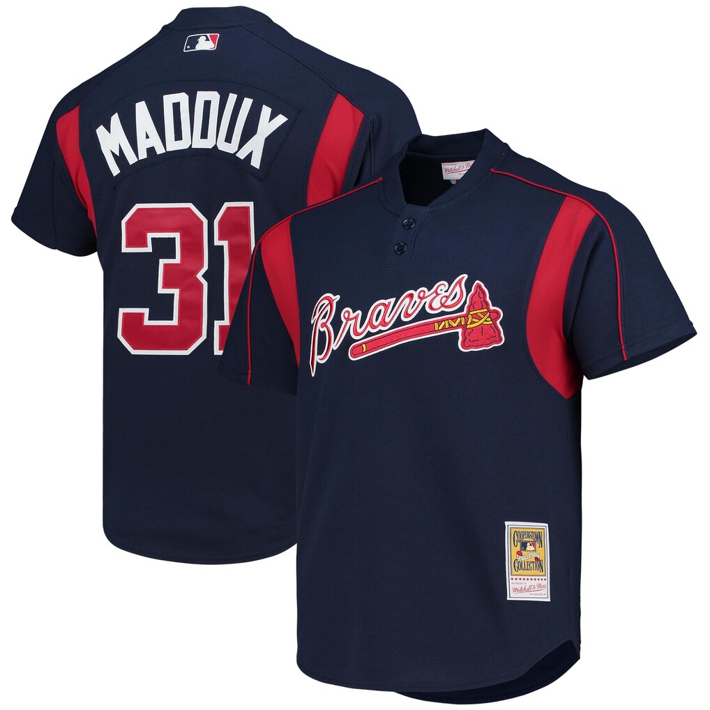 Atlanta Braves Greg Maddux Mitchell Ness Navy Authentic Stitched Batting Practice Jersey