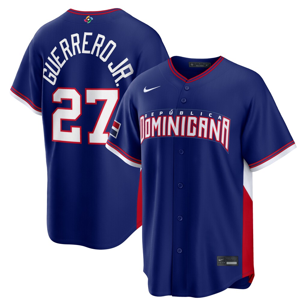 Dominican Republic Baseball Vladimir Guerrero Jr Nike Royal 2026 World Baseball Classic Road Stitched Stadium Jersey