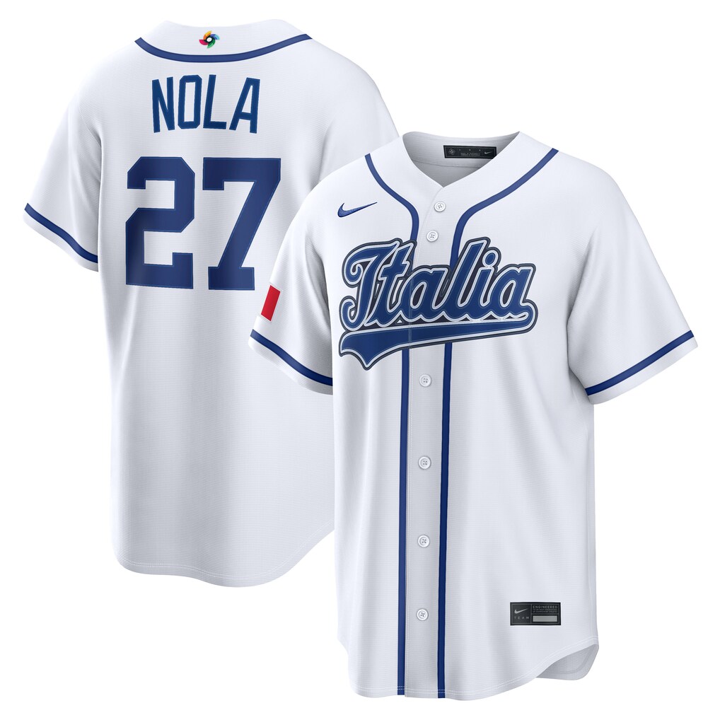 Italy Baseball Aaron Nola Nike White 2026 World Baseball Classic Home Stitched Stadium Jersey