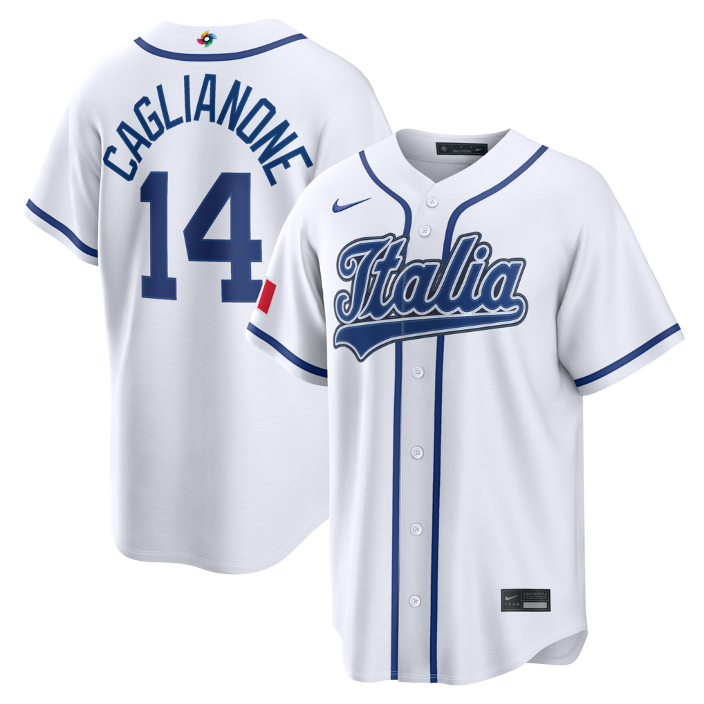 Italy Baseball Jac Caglianone Nike White 2026 World Baseball Classic Home Stitched Stadium Jersey
