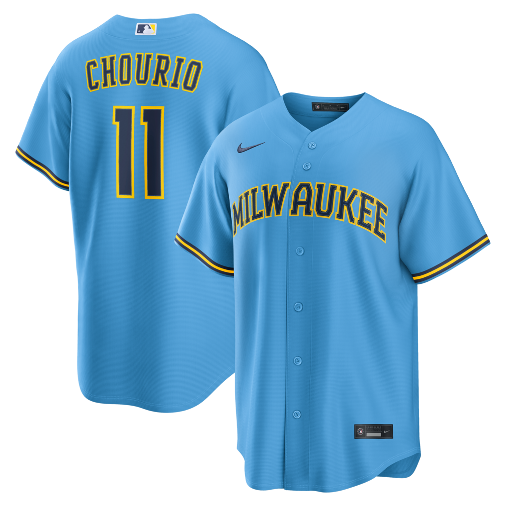 Milwaukee Brewers Jackson Chourio Nike Light Blue Road Stitched Replica Baseball Jersey