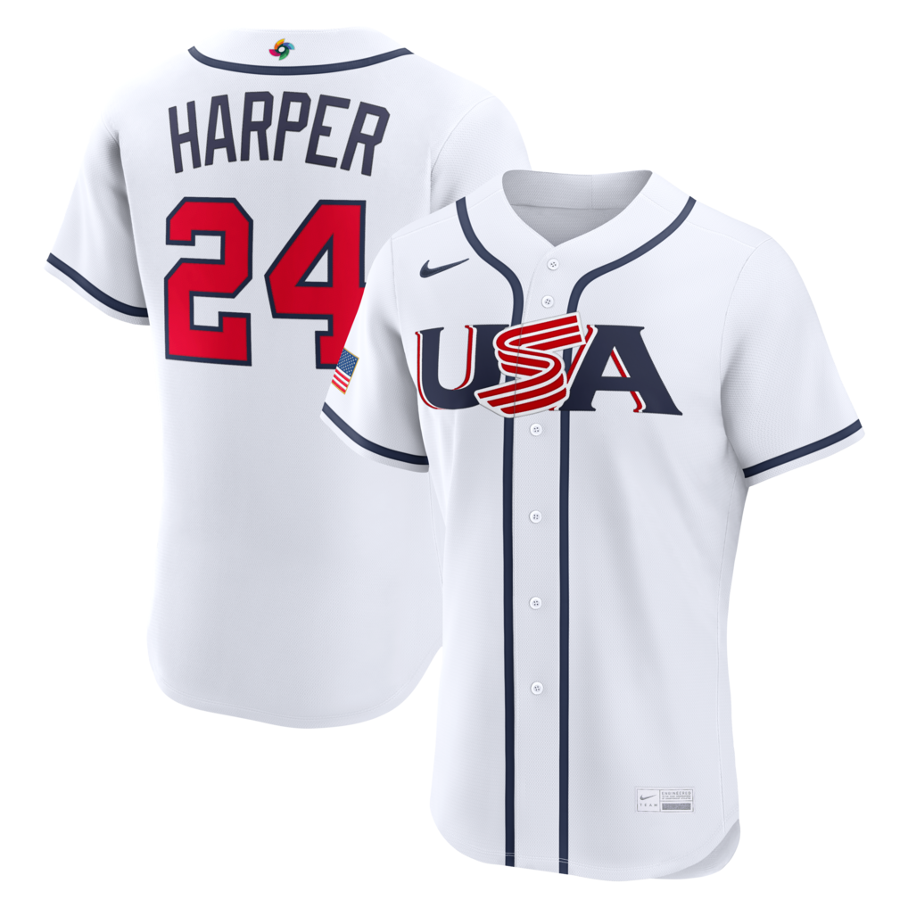 USA Baseball Bryce Harper Nike White 2026 World Baseball Classic Home Stitched Authentic Jersey