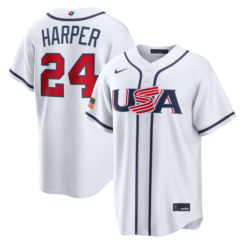 USA Baseball Bryce Harper Nike White 2026 World Baseball Classic Home Stitched Stadium Jersey
