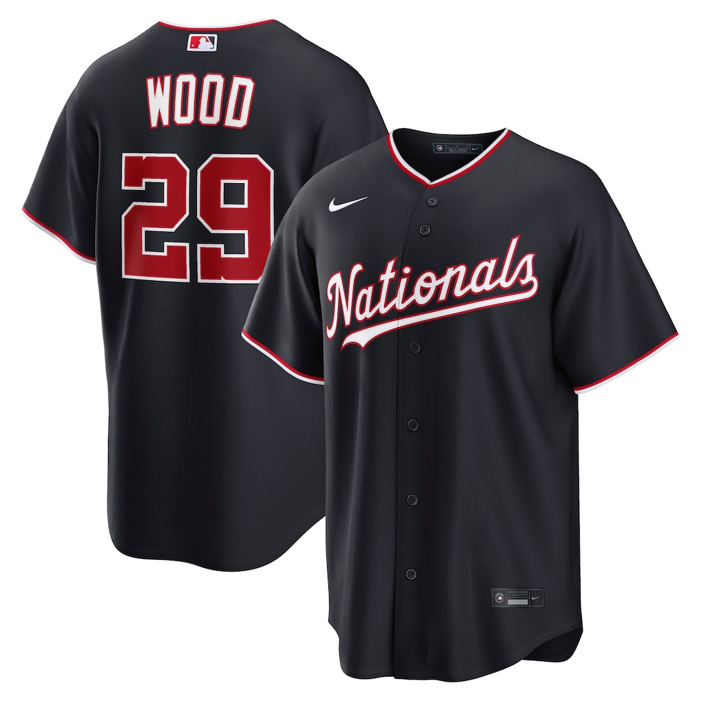 Washington Nationals James Wood Nike Navy Alternate Stitched Baseball Replica Jersey