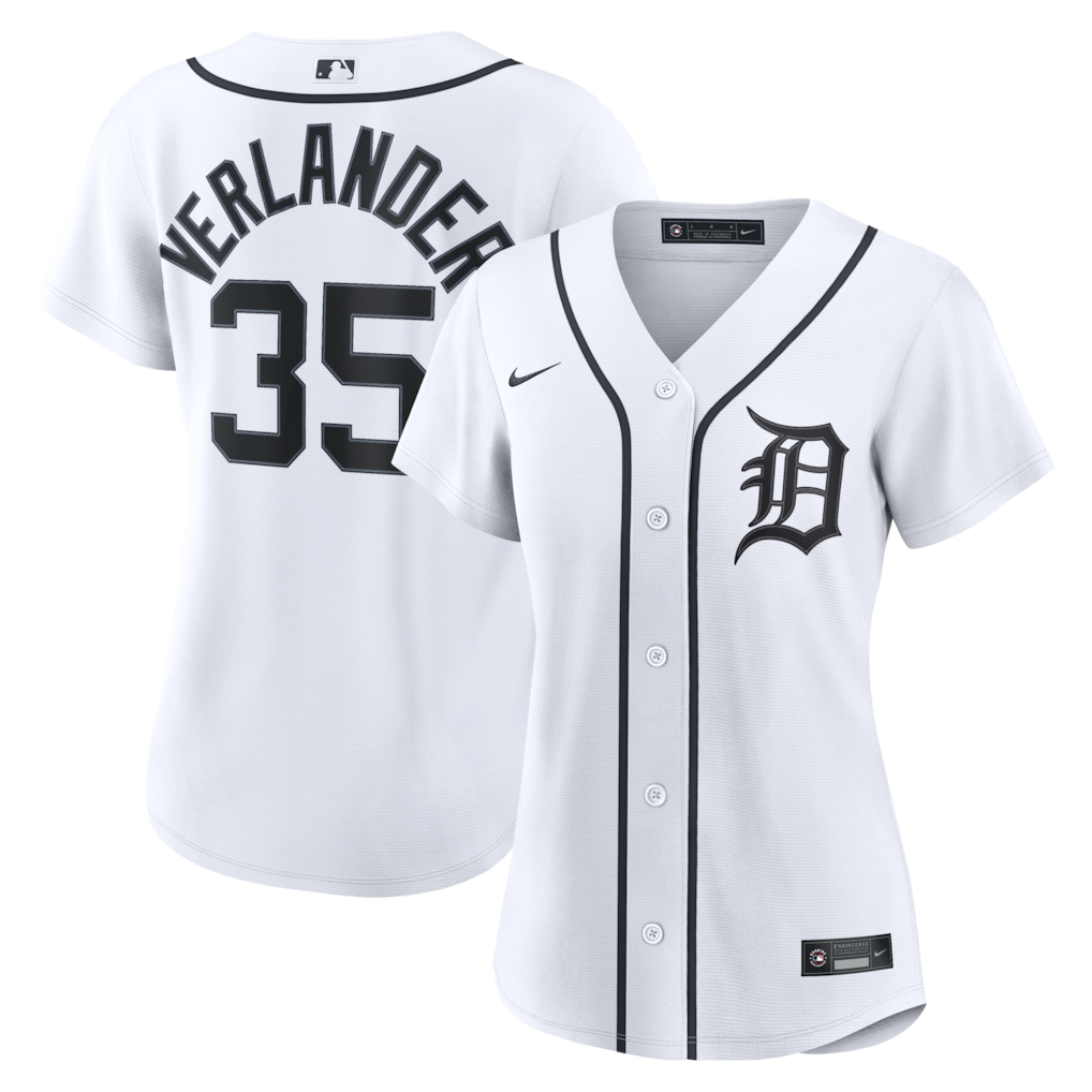 Detroit Tigers Justin Verlander Nike Women White Home Replica Stitched Baseball Jersey