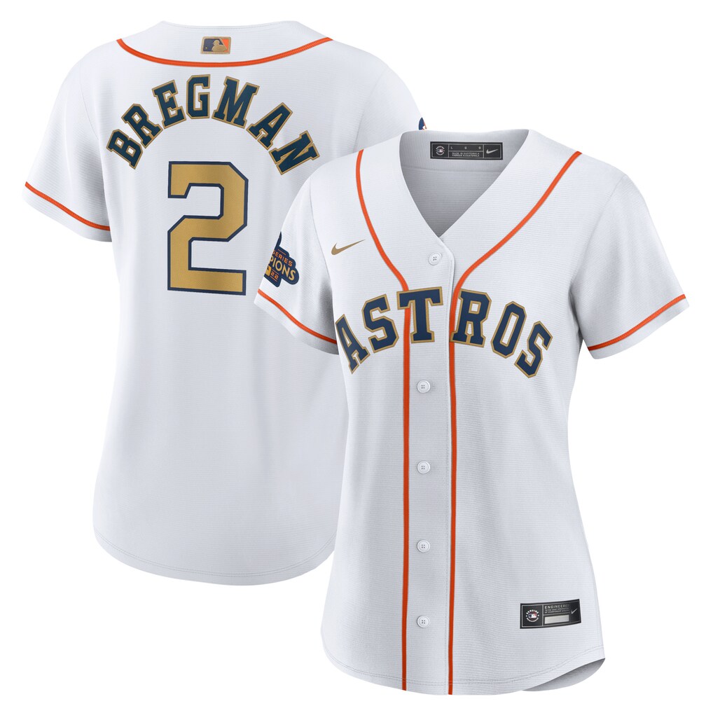 Houston Astros Alex Bregman Nike Women White Gold 2023 Gold Collection Replica Stitched Jersey