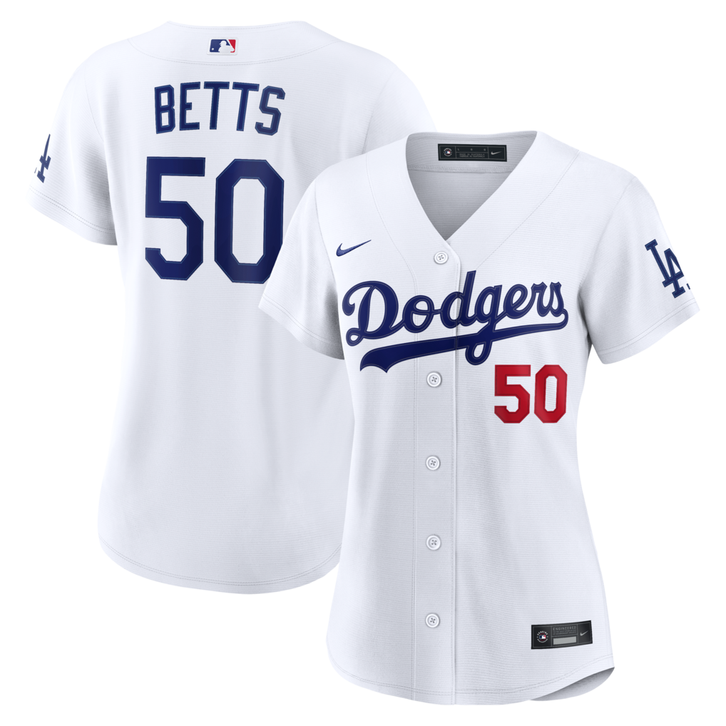 Los Angeles Dodgers Mookie Betts Nike Women White Home Stadium Stitched Baseball Jersey