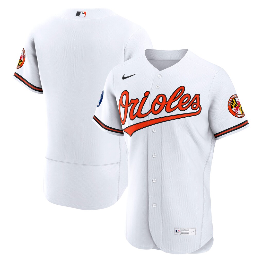Baltimore Orioles Nike Men White Home Authentic Stitched Baseball Jersey With Sponsor Patch