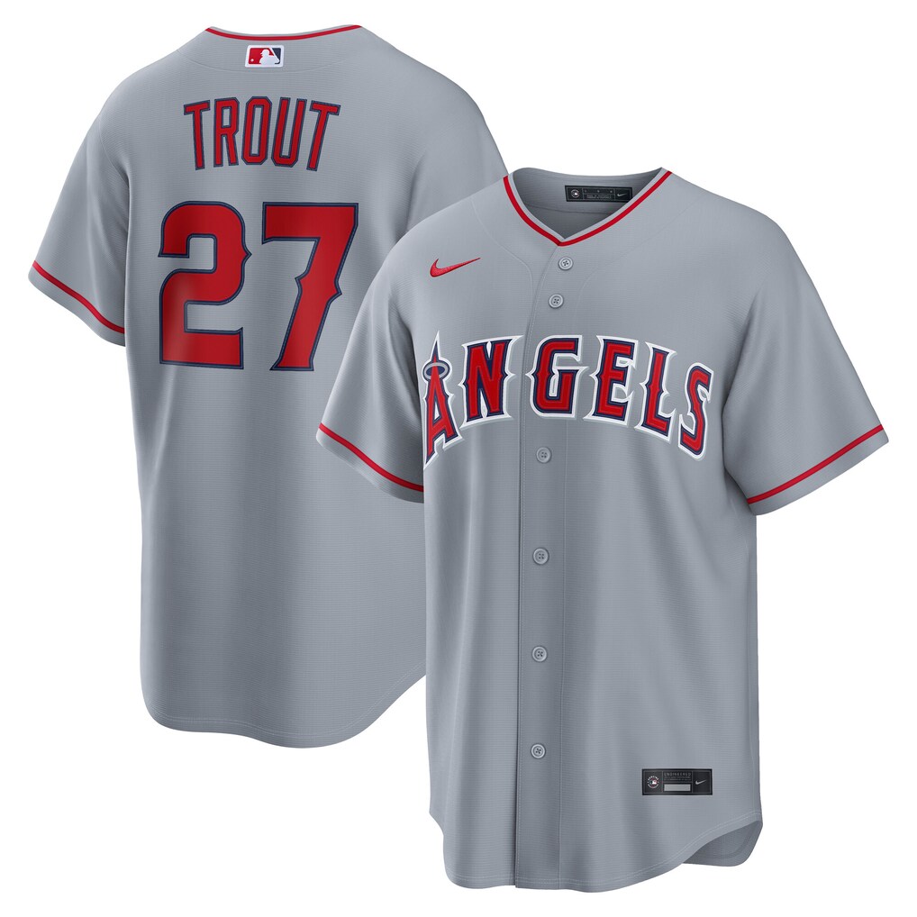 Mike Trout Los Angeles Angels Nike Gray Road Replica Stitched Baseball Player Jersey
