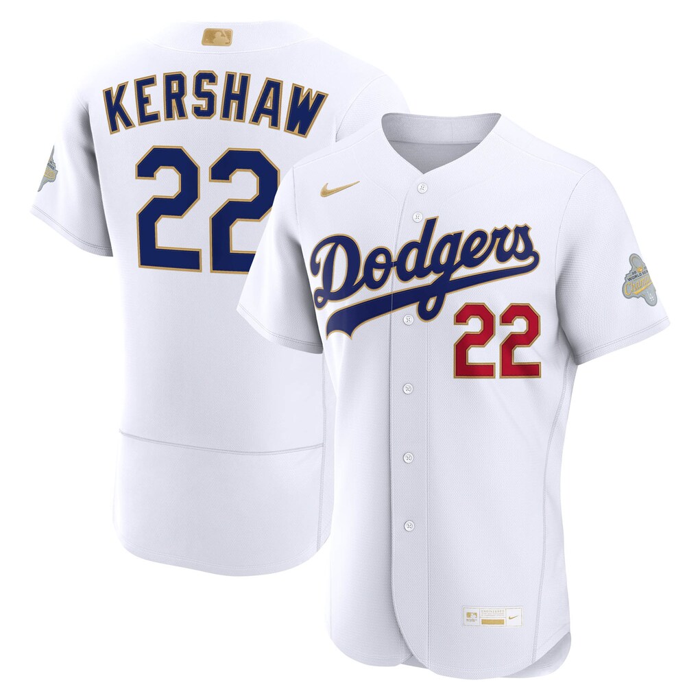 Los Angeles Dodgers Clayton Kershaw Nike White 2026 Gold Collection Authentic Stitched Jersey