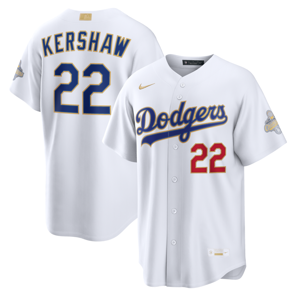 Los Angeles Dodgers Clayton Kershaw Nike White 2026 Gold Collection Stadium Stitched Jersey