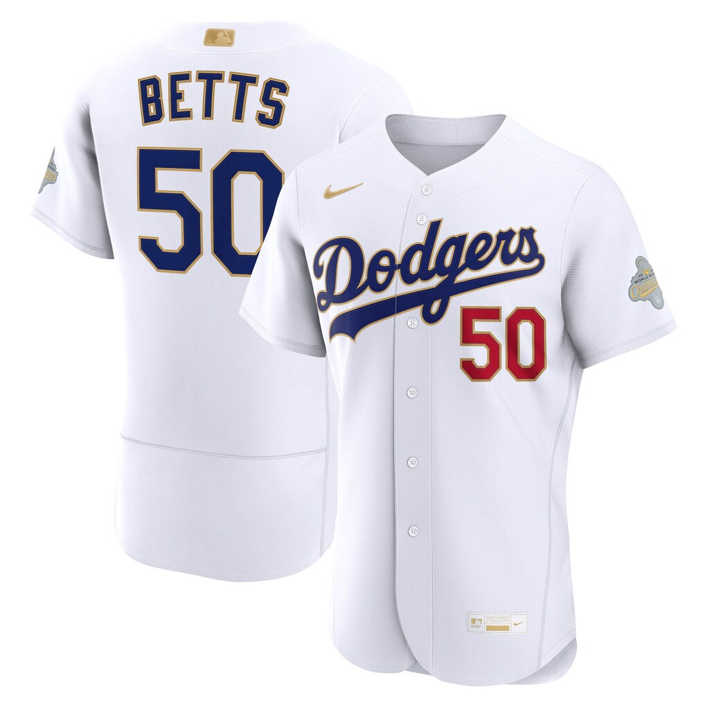 Los Angeles Dodgers Mookie Betts Nike Men White 2026 Gold Collection Authentic Stitched Baseball Jersey