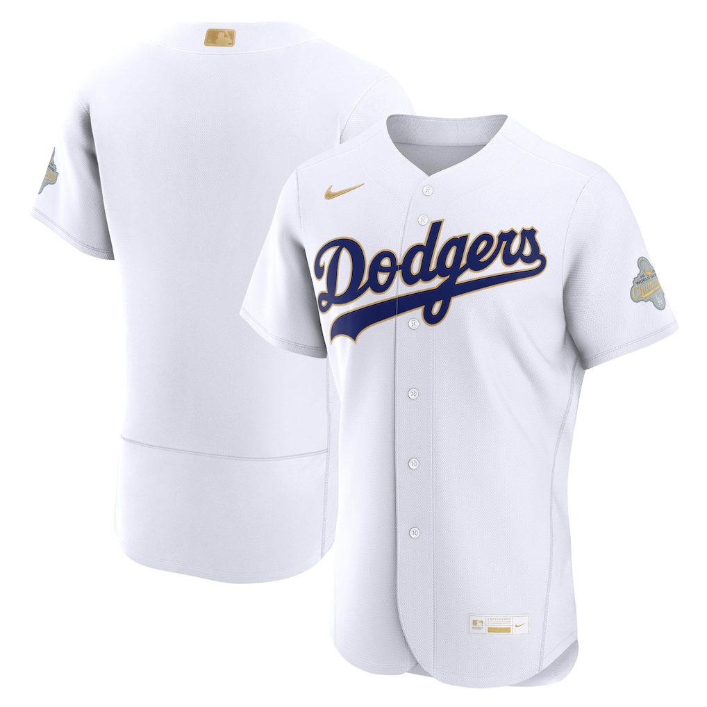 Los Angeles Dodgers Nike Men White 2026 Gold Collection Authentic Stitched Baseball Jersey