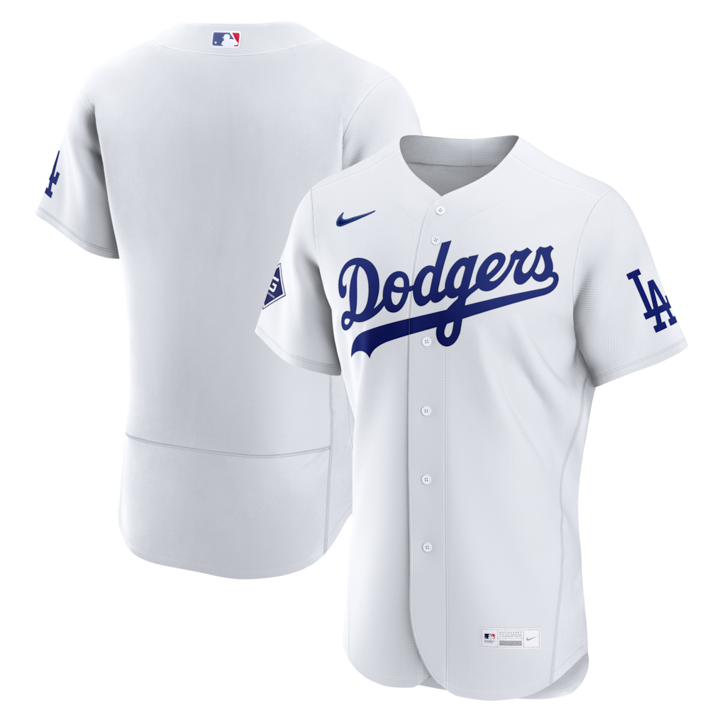 Los Angeles Dodgers Nike White Home Sponsor Patch Authentic Stitched Baseball Jersey