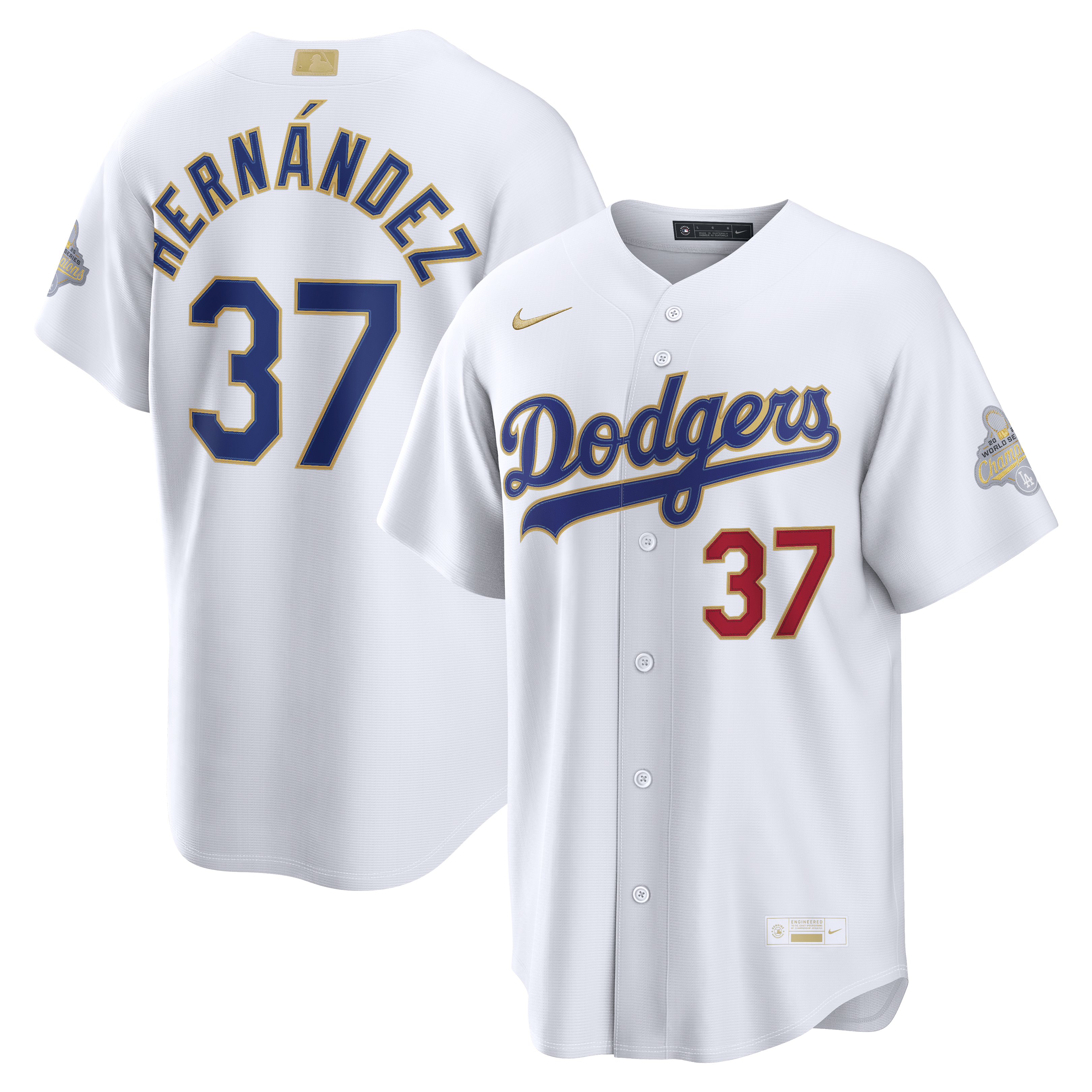 Los Angeles Dodgers Teoscar Hernández Nike White 2026 Gold Collection Authentic Stitched Baseball Jersey