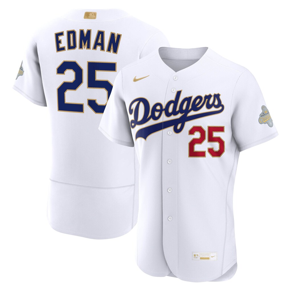 Los Angeles Dodgers Tommy Edman Nike White 2026 Gold Collection Authentic Stitched Baseball Jersey