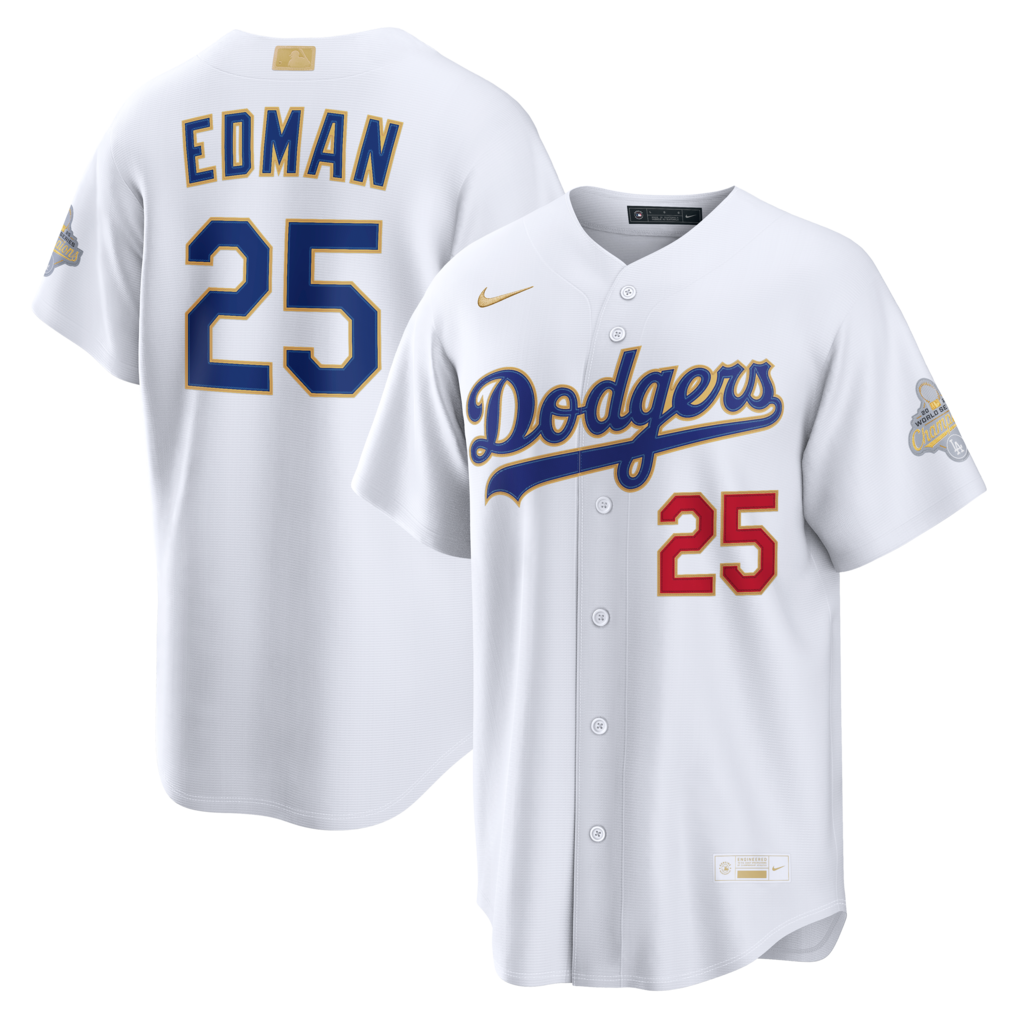 Los Angeles Dodgers Tommy Edman Nike White 2026 Gold Collection Stadium Stitched Baseball Jersey