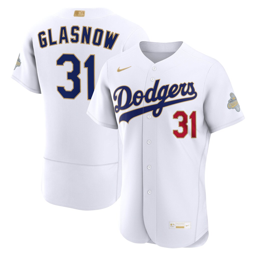 Los Angeles Dodgers Tyler Glasnow Nike White 2026 Gold Collection Authentic Stitched Baseball Jersey