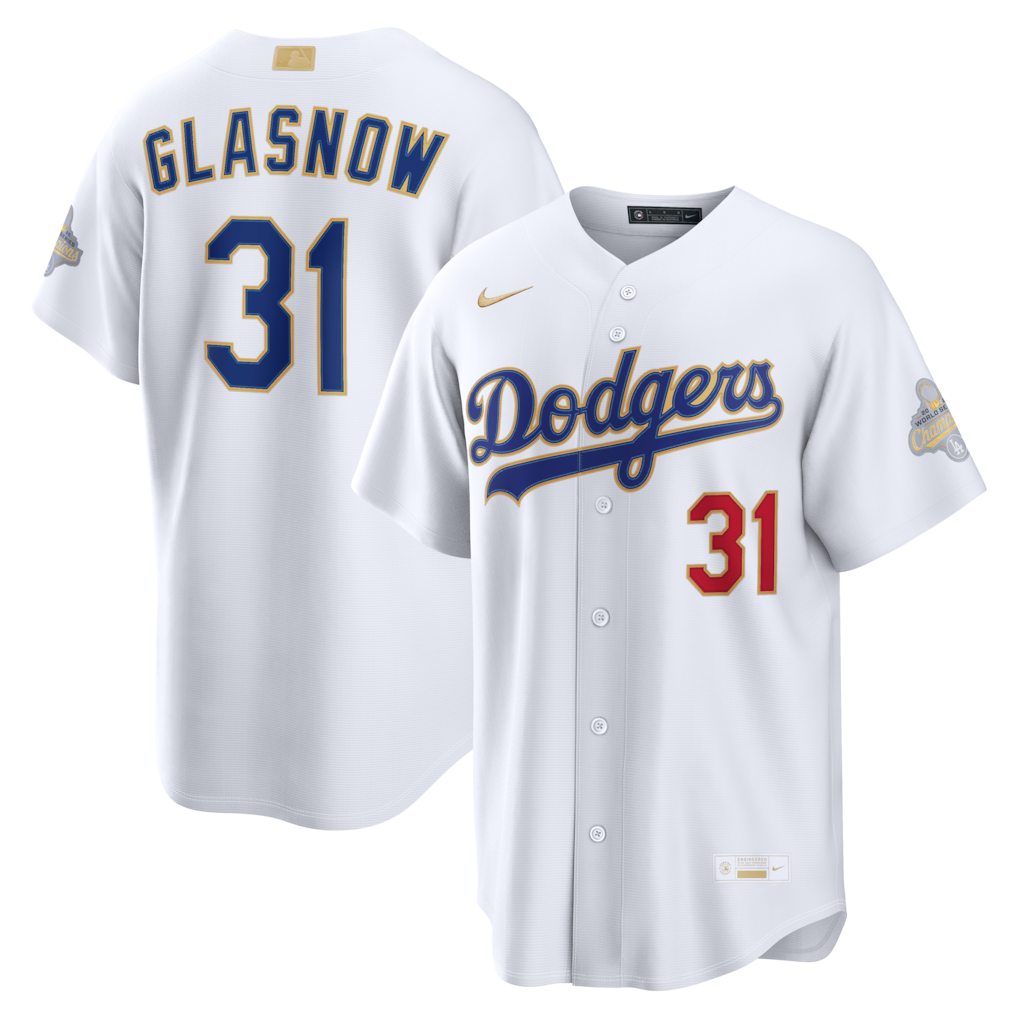 Los Angeles Dodgers Tyler Glasnow Nike White 2026 Gold Collection Stadium Stitched Baseball Jersey