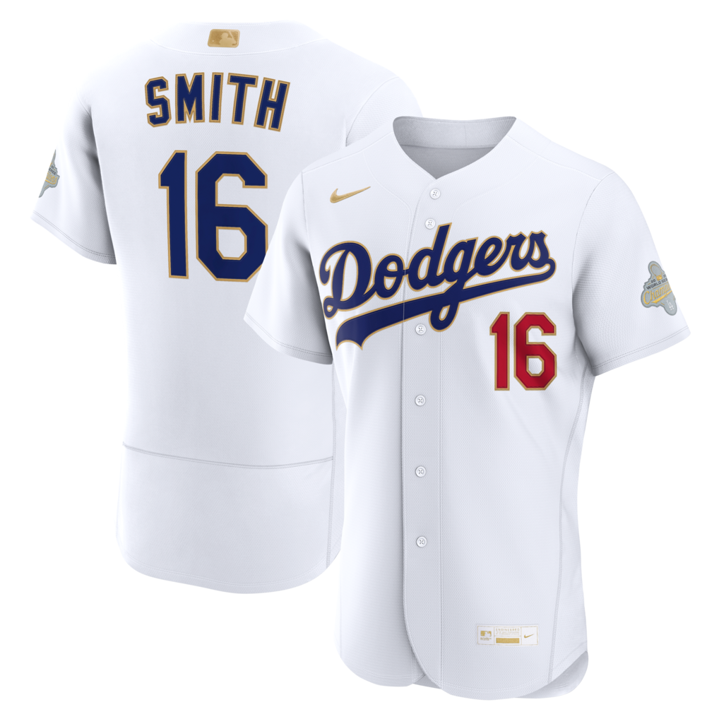 Los Angeles Dodgers Will Smith Nike White 2026 Gold Collection Authentic Stitched Baseball Jersey