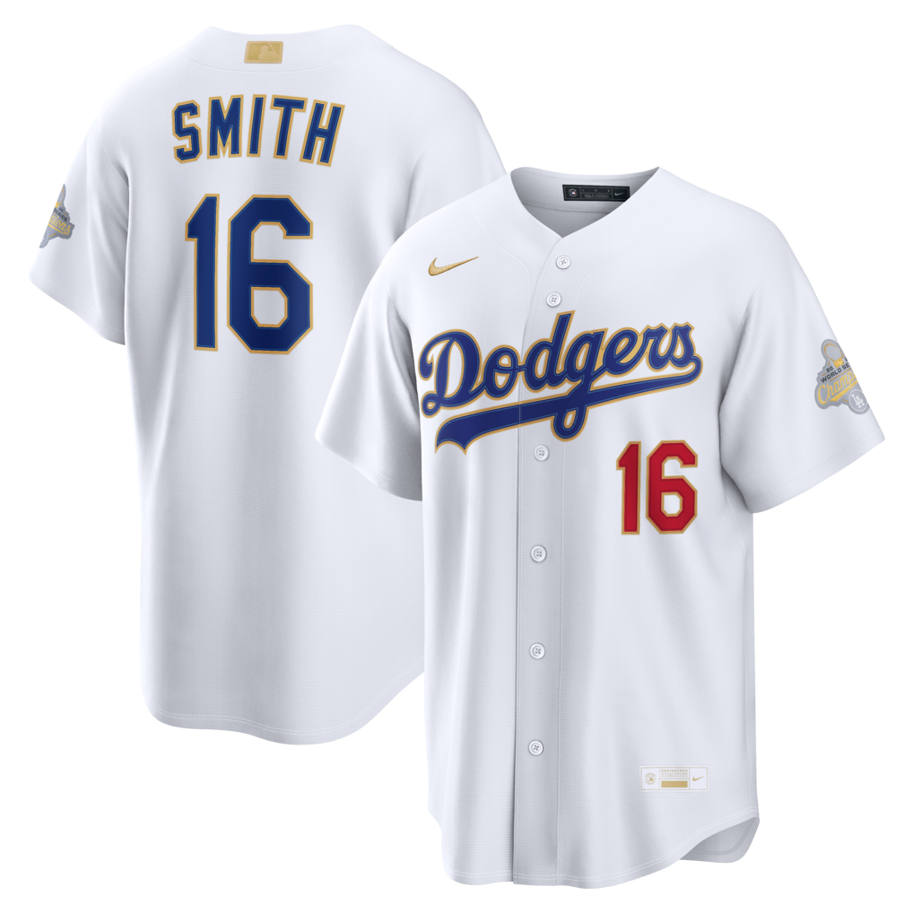 Los Angeles Dodgers Will Smith Nike White 2026 Gold Collection Stadium Stitched Baseball Jersey