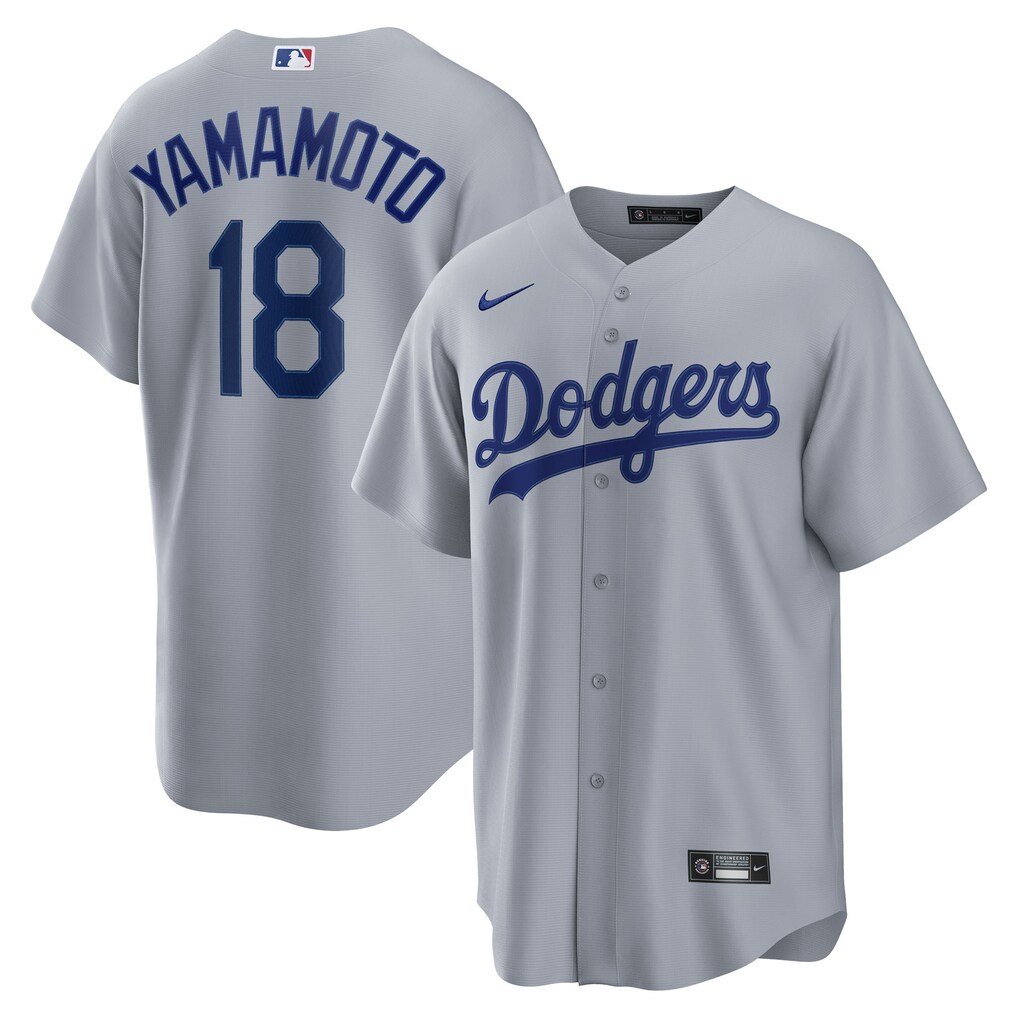 Los Angeles Dodgers Yoshinobu Yamamoto Nike Gray Road Replica Stitched Baseball Jersey