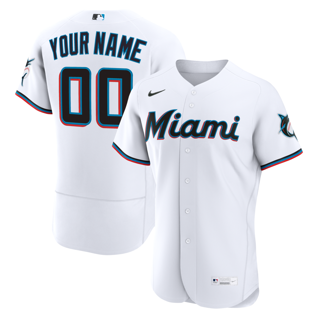 Miami Marlins Nike White Home Authentic Custom Stitched Baseball Jersey