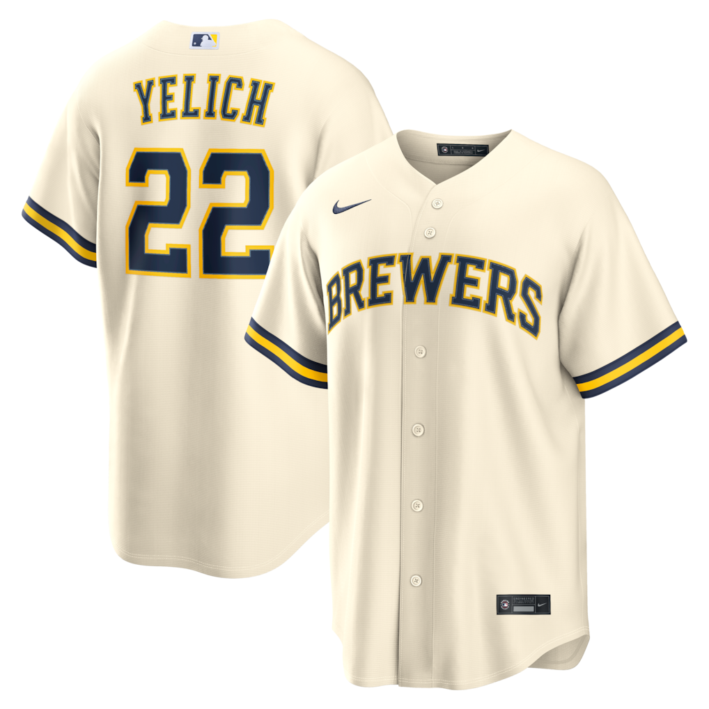 Milwaukee Brewers Christian Yelich Nike Cream Home Replica Stitched Baseball Jersey