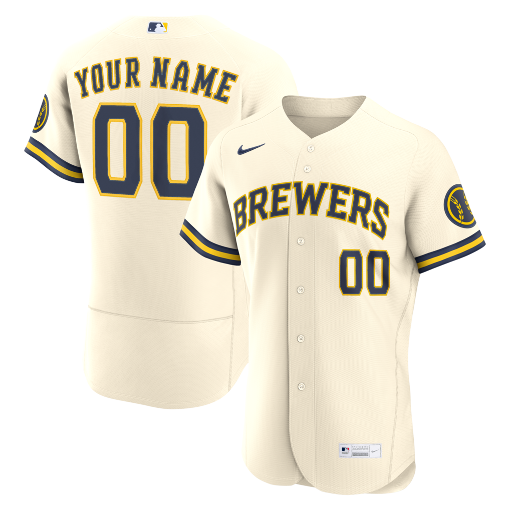 Milwaukee Brewers Nike Cream Home Authentic Custom Stitched Baseball Jersey