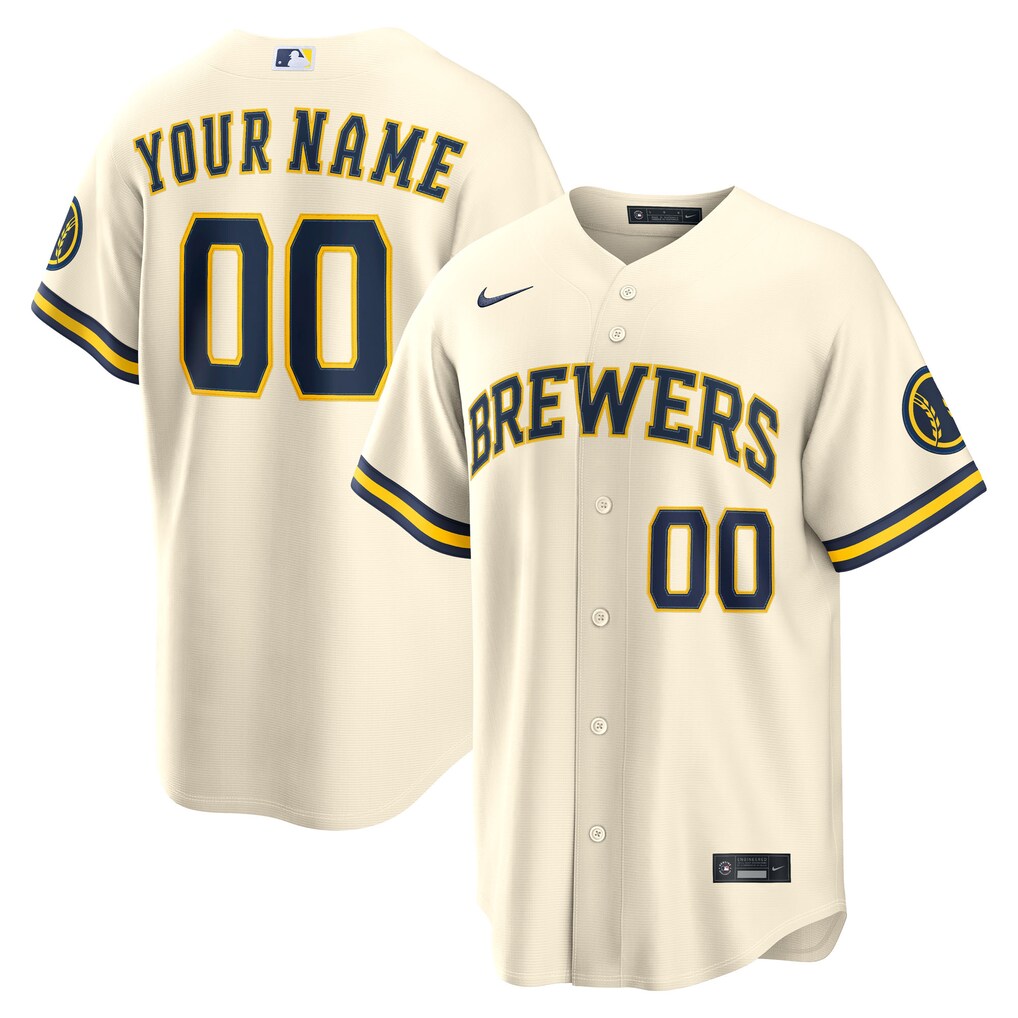 Milwaukee Brewers Nike Cream Home Stadium Custom Stitched Baseball Jersey