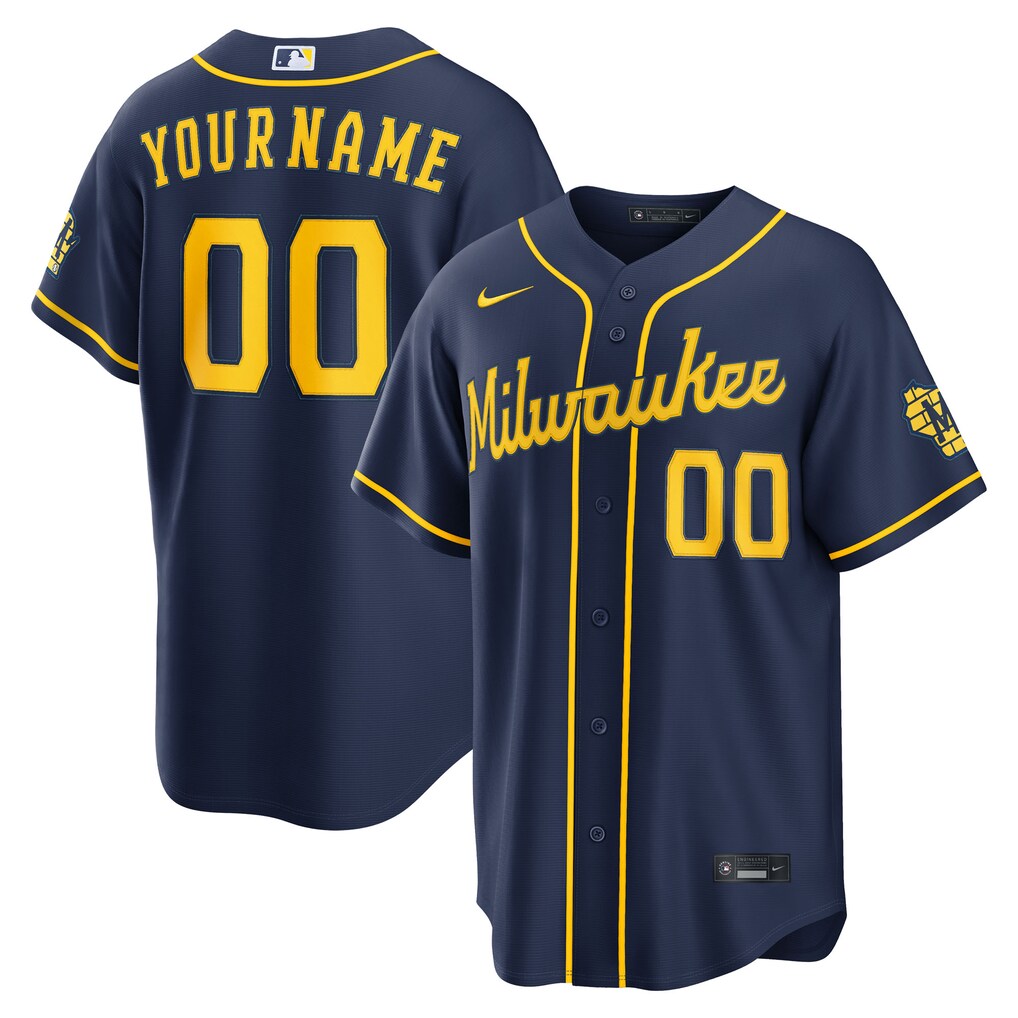 Milwaukee Brewers Nike Men Navy Blue Alternate Stadium Custom Stitched Baseball Jersey