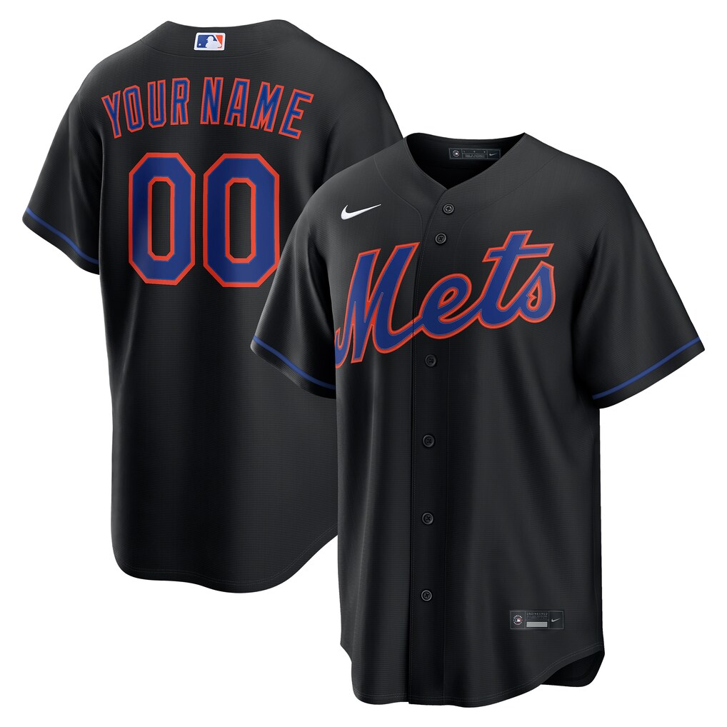 New York Mets Nike Black Alternate Replica Custom Stitched Baseball Jersey
