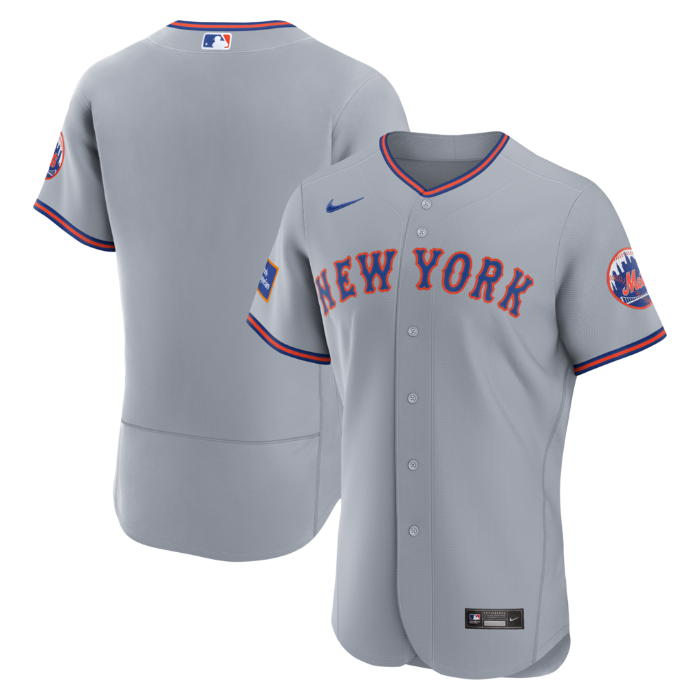 New York Mets Nike Gray Road Sponsor Patch Authentic Stitched Baseball Jersey
