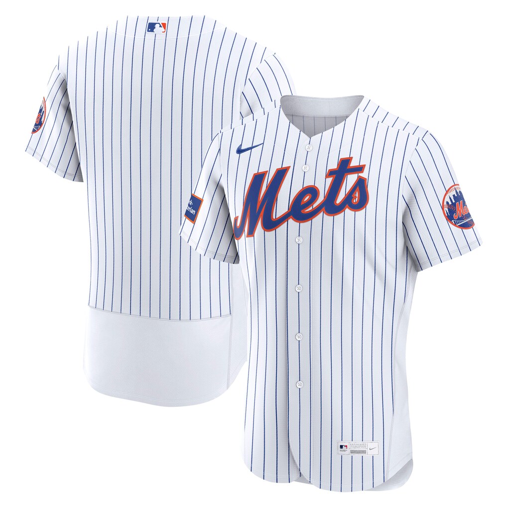 New York Mets Nike White Home Sponsor Patch Stitched Authentic Baseball Jersey