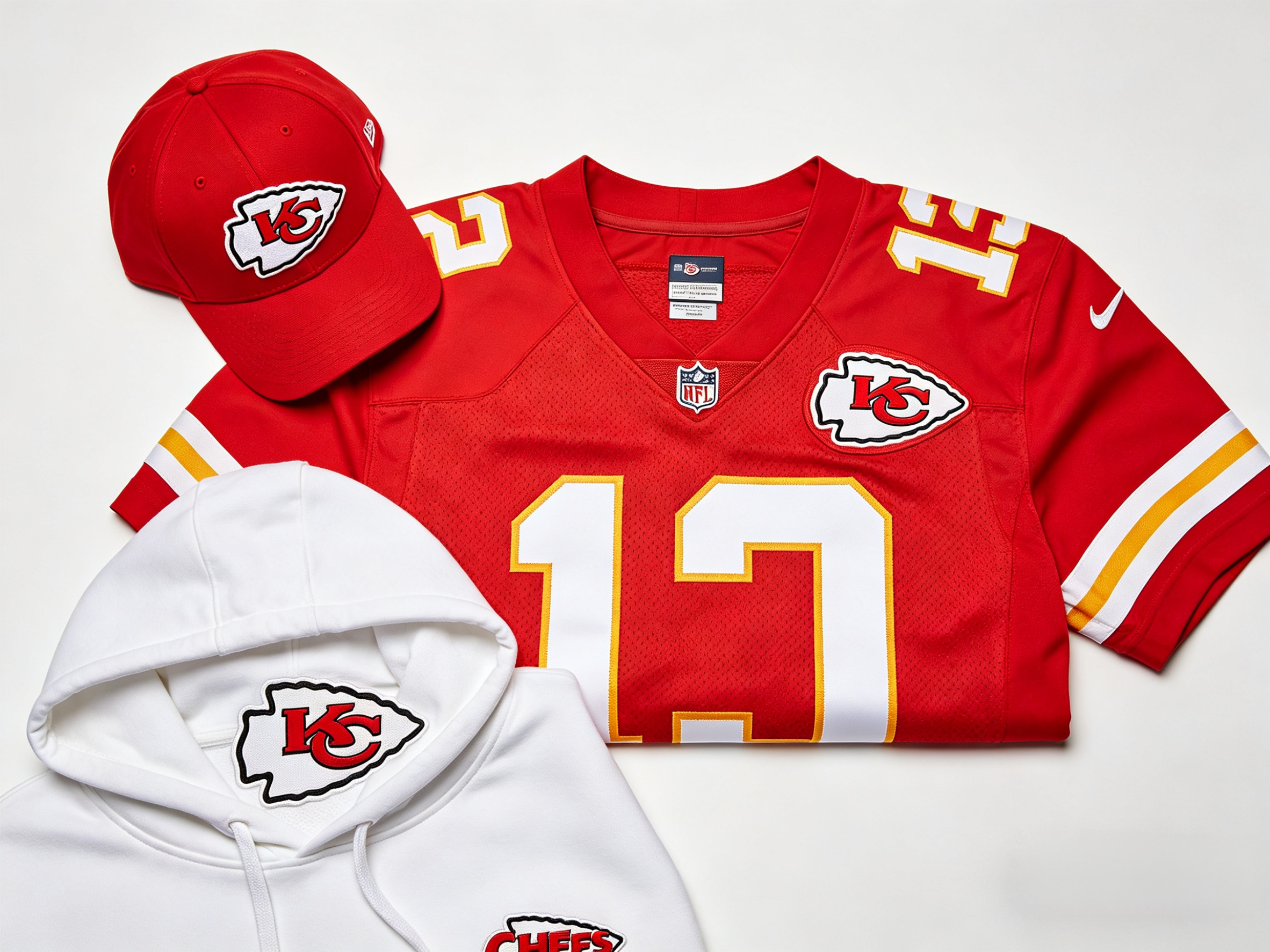 Complete Kansas City Chiefs fan gear set including stitched jersey