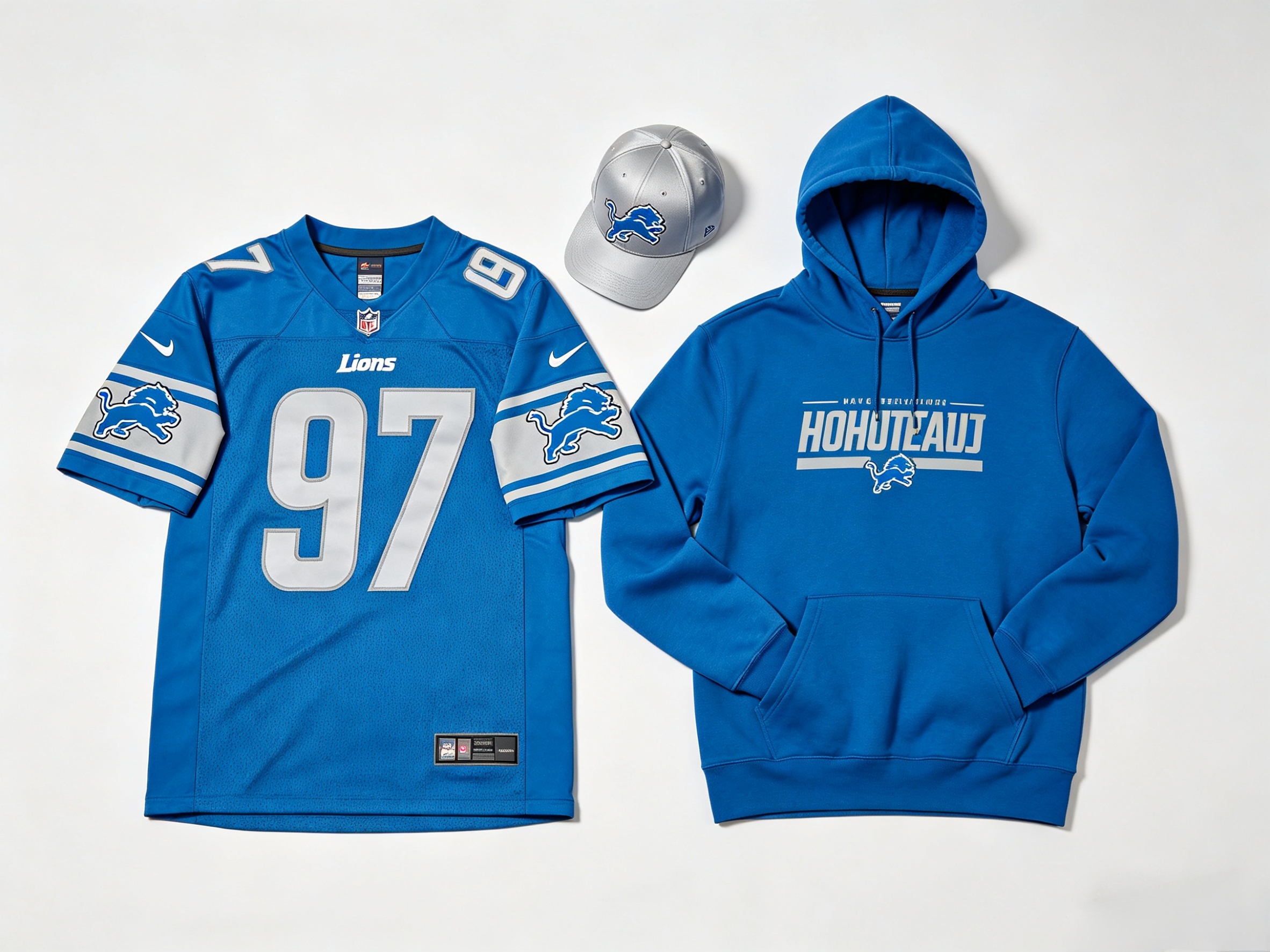 Complete Detroit Lions fan gear set including Amon-Ra St. Brown jersey