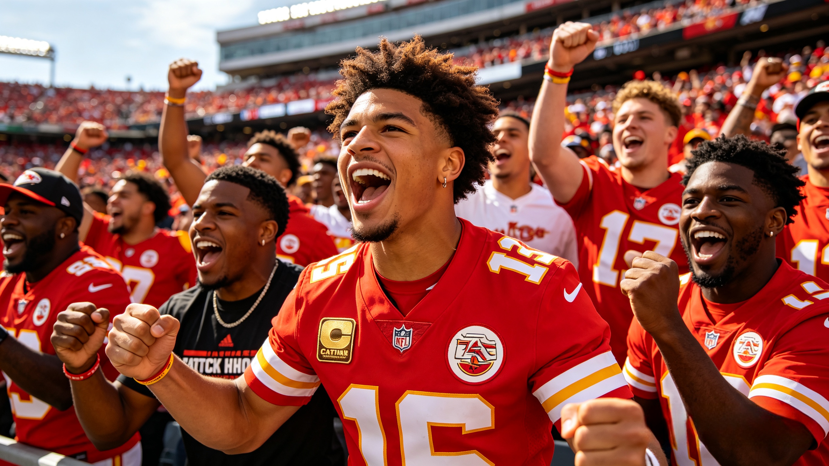Fans wearing captain jerseys at an NFL stadium game