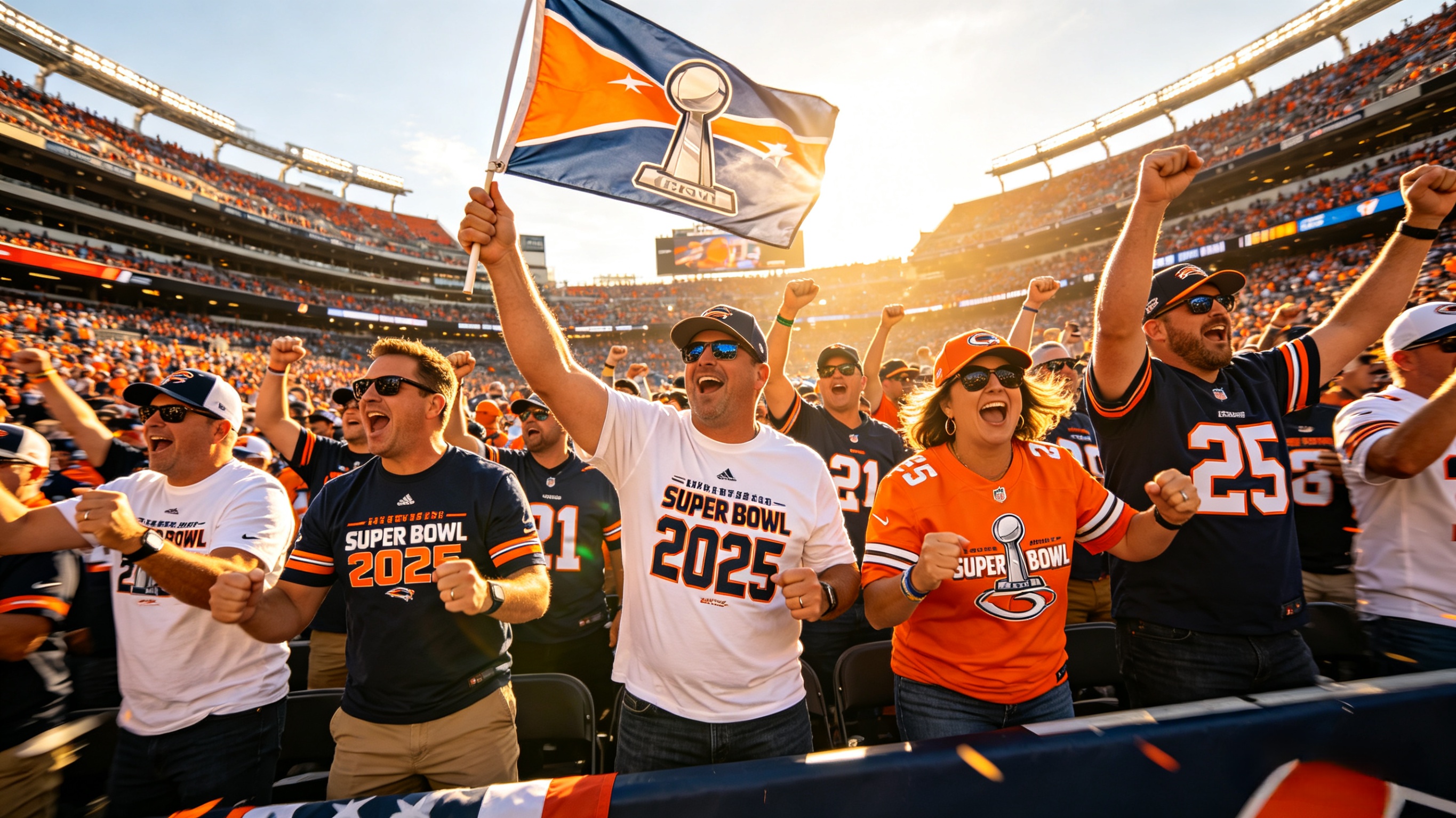 Super Bowl 2025 Shirts: Get the Champion Look for Less 4 Fans wearing Super Bowl 2025 gear at a victory parade celebration