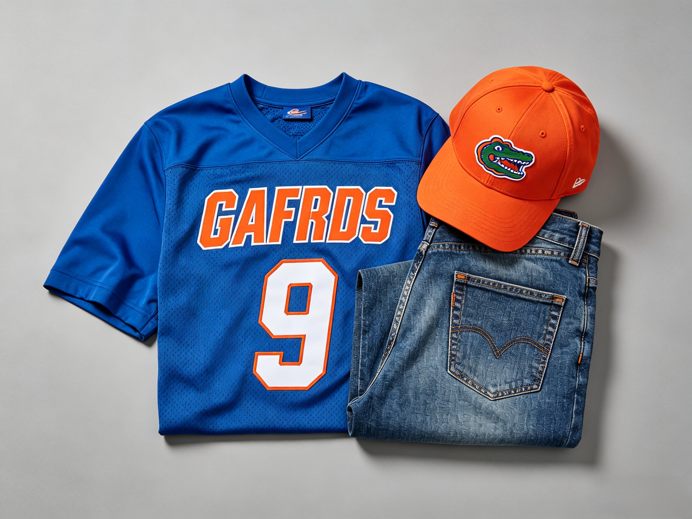 Full Florida Gators gameday outfit including stitched jersey and team hat