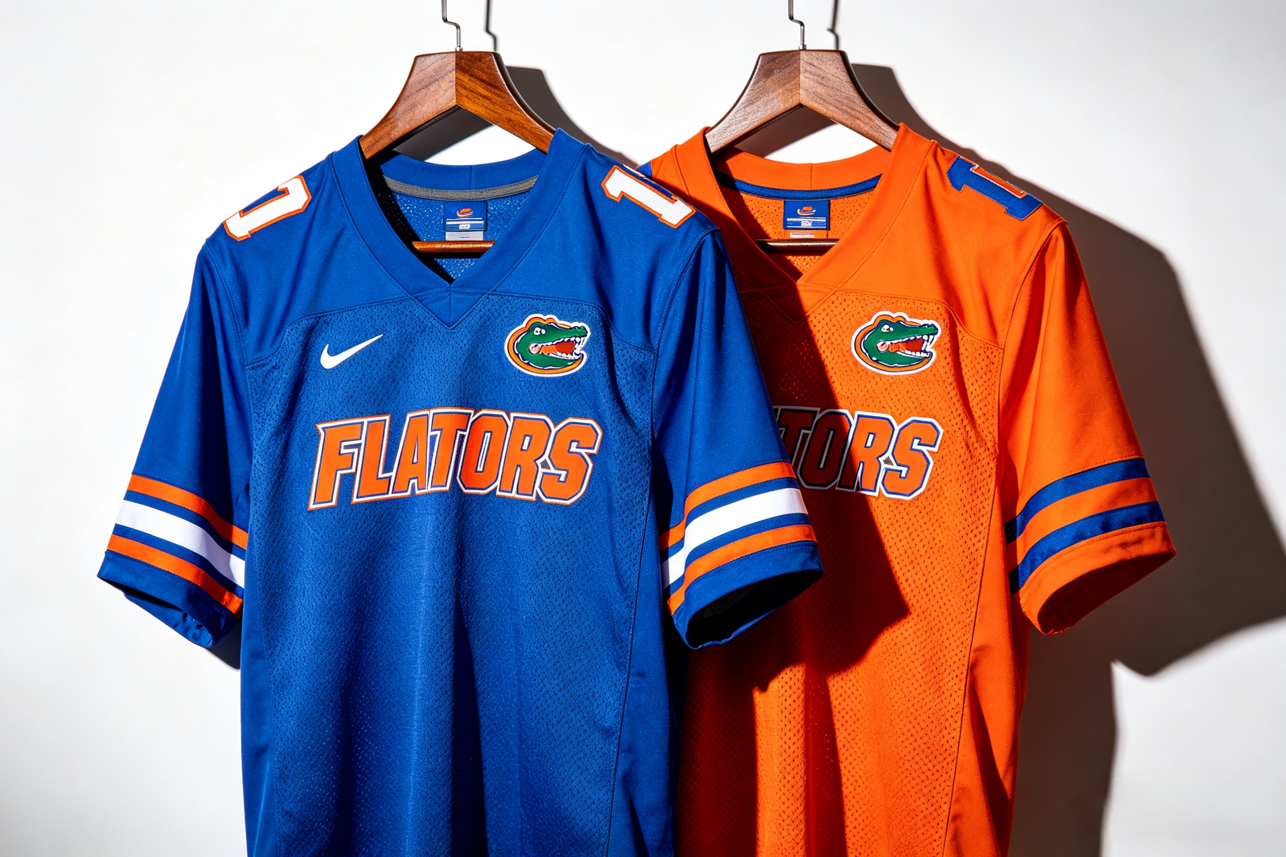 Home blue and alternate orange Florida Gators football jerseys