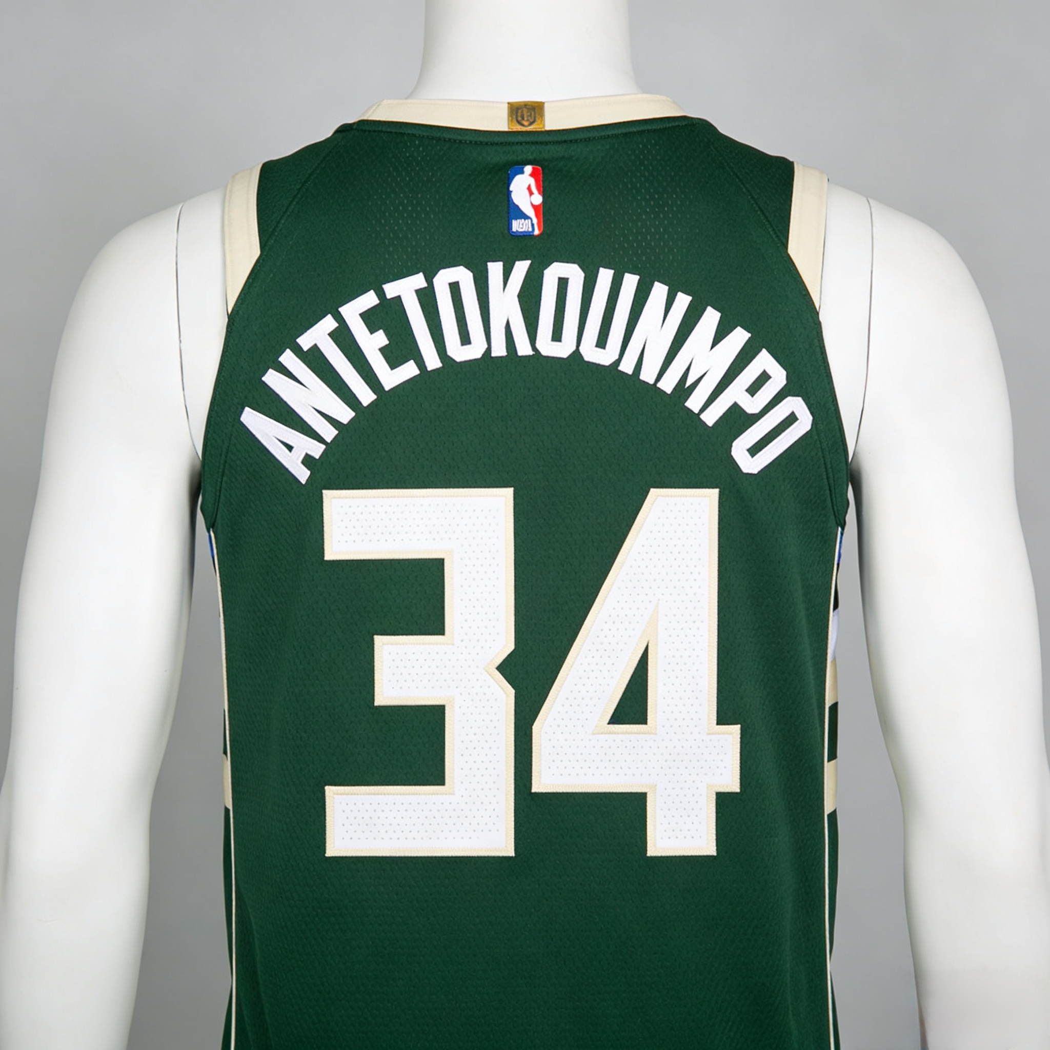  Stitched green Giannis Antetokounmpo Milwaukee Bucks jersey front and back view.