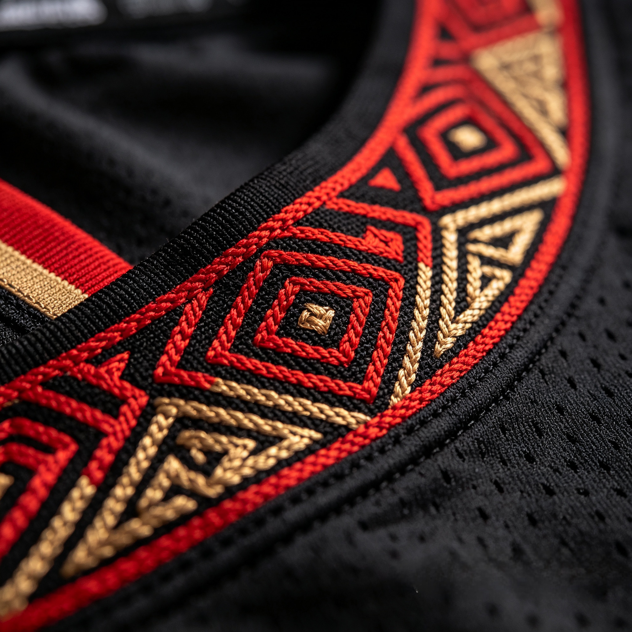 Detailed close-up of the indigenous trim on a Grizzlies jersey