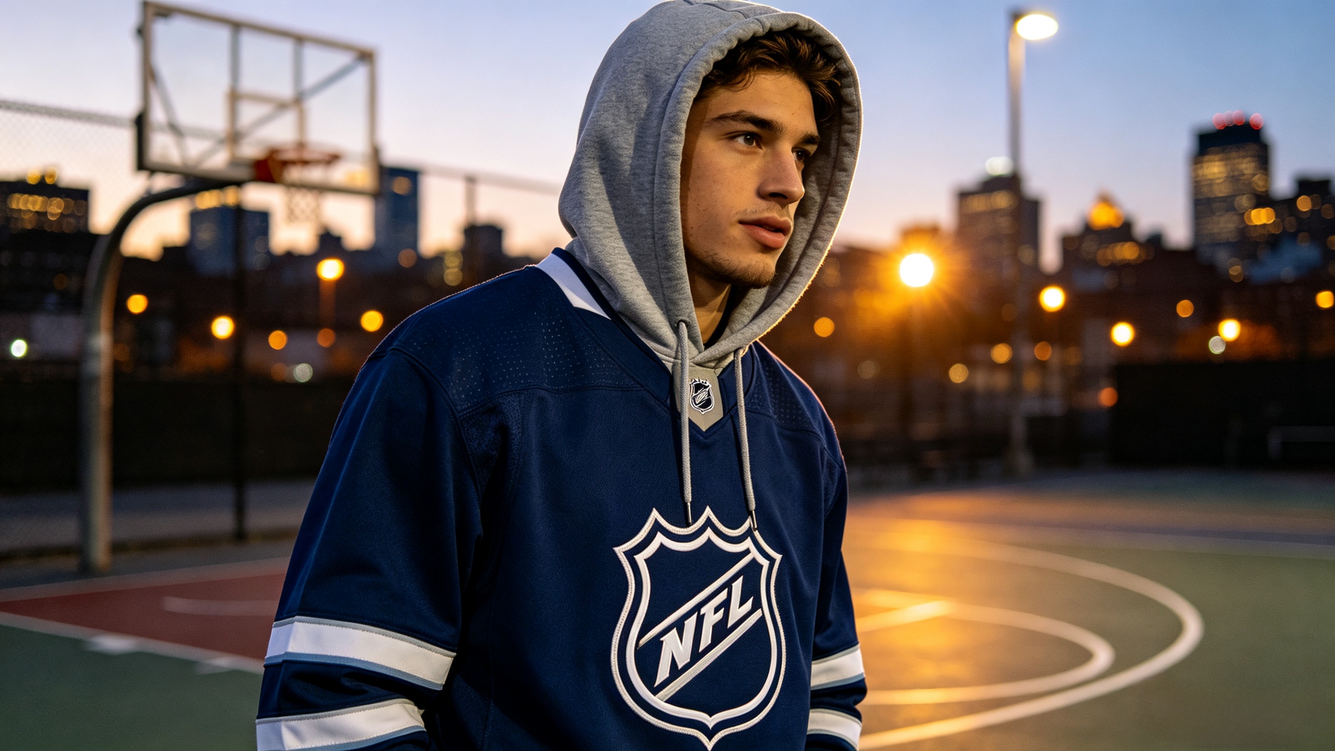 How to Style a Hockey Jersey: 5 Best Streetwear Outfits 3 A fan wearing a hoodie under a hockey jersey for a layered streetwear look