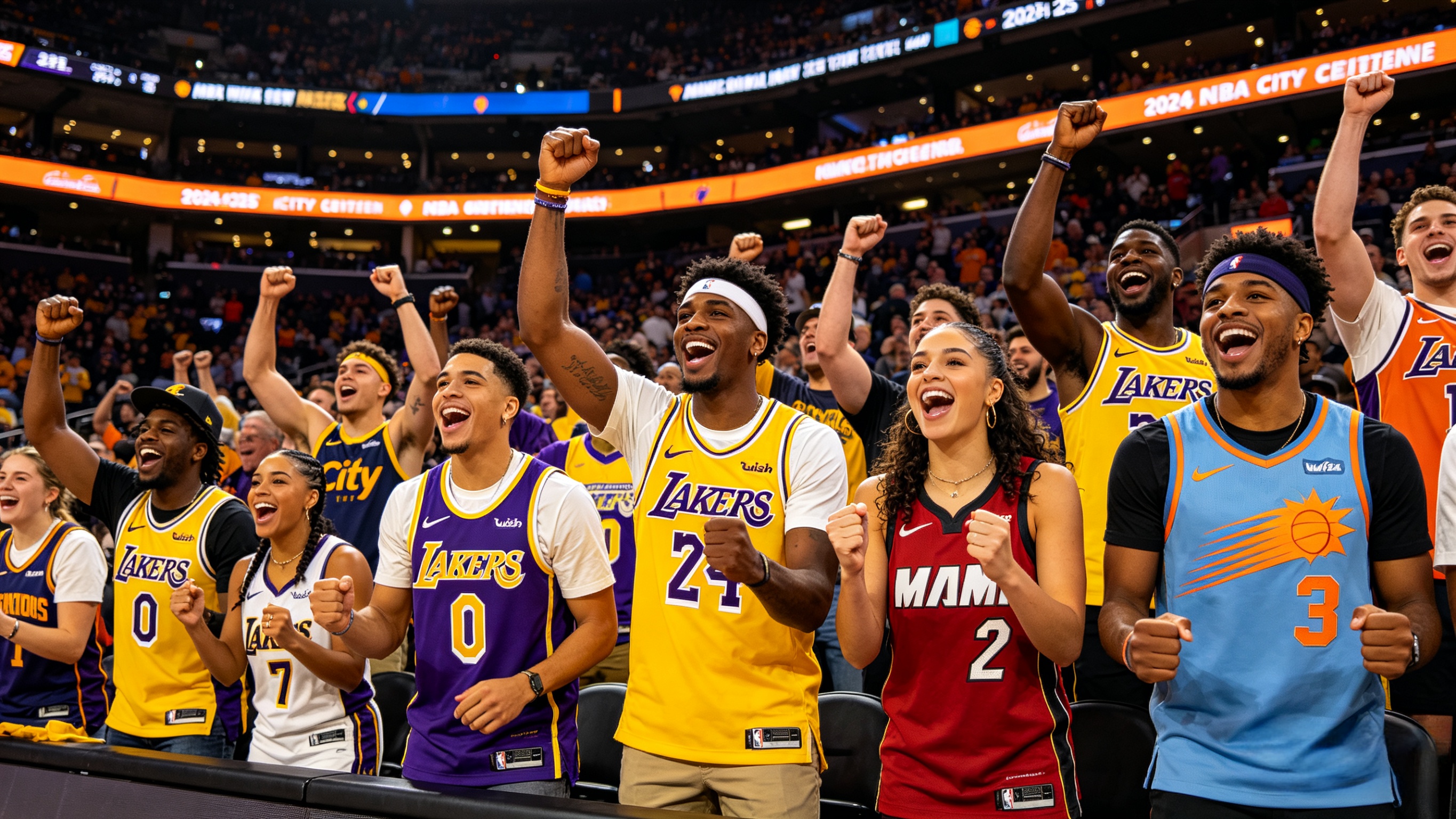 Diverse fans wearing various 2024-25 NBA City Edition jerseys