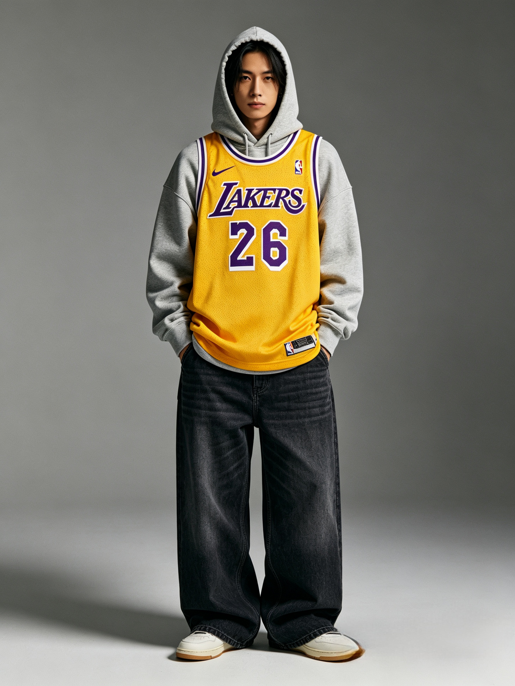 NBA jersey layered over a hoodie for a streetwear outfit