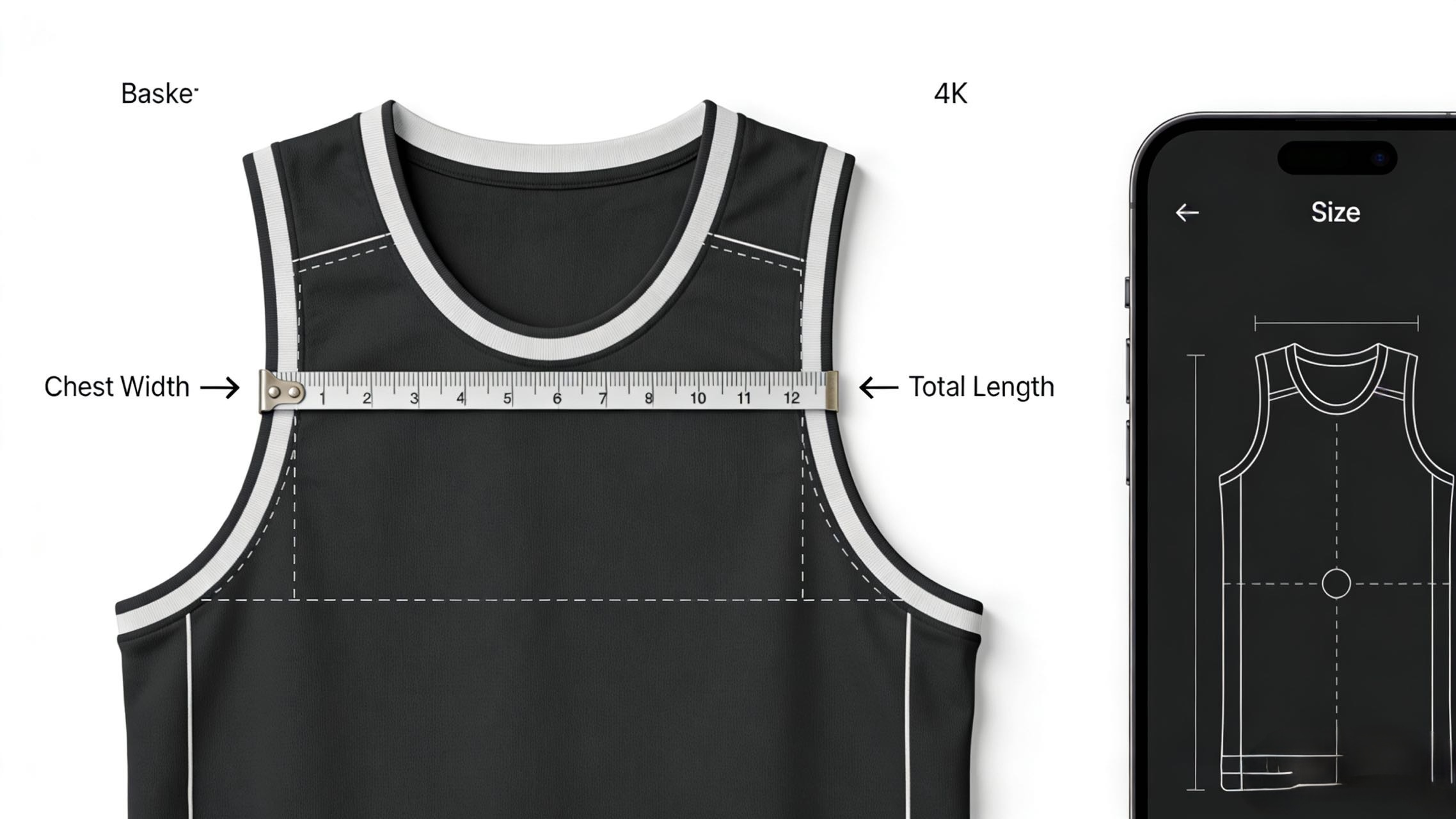 Illustration showing how to measure a basketball jersey for the perfect fit